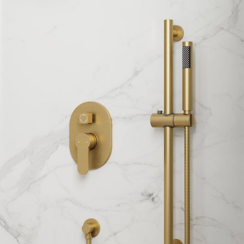 GRANDJOY Complete Shower System, 10" and 6" Dual Wall Mount Rain Shower Faucets with Handheld Shower Spray, High Pressure in Brushed Gold