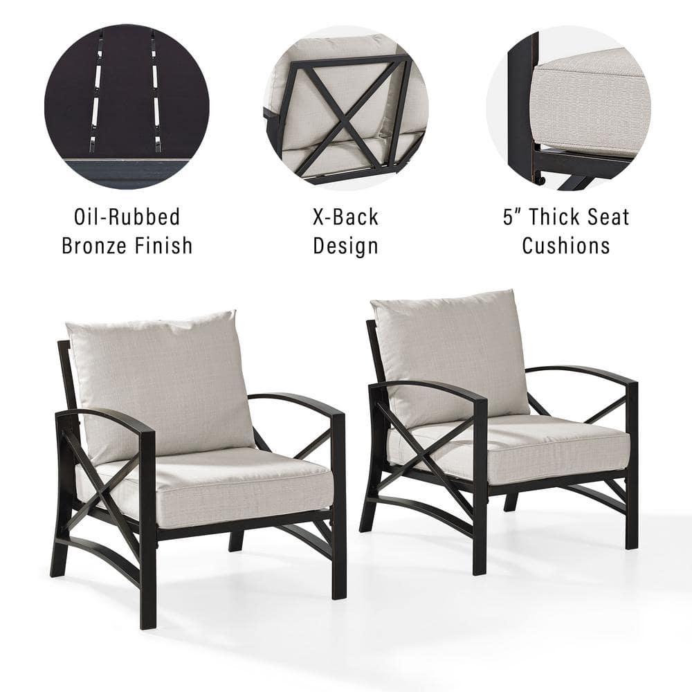 2pc Kaplan Outdoor Chair Set Oatmeal - Crosley: Steel Frame, UV-Resistant Cushions, Patio Seating