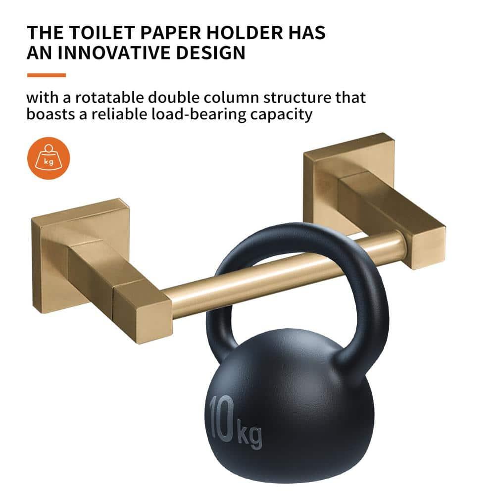 BWE Wall Mounted Toilet Paper Holder Double Post Pivoting Square Tissue Holders Roll Hangers Stand