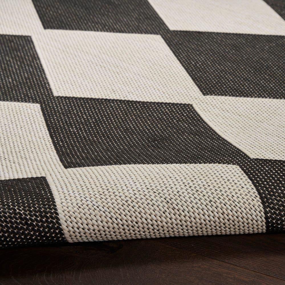 Nourison Positano Retro Diamond Flatweave Indoor Outdoor Low Pile Area Rug Black 8' x 10'