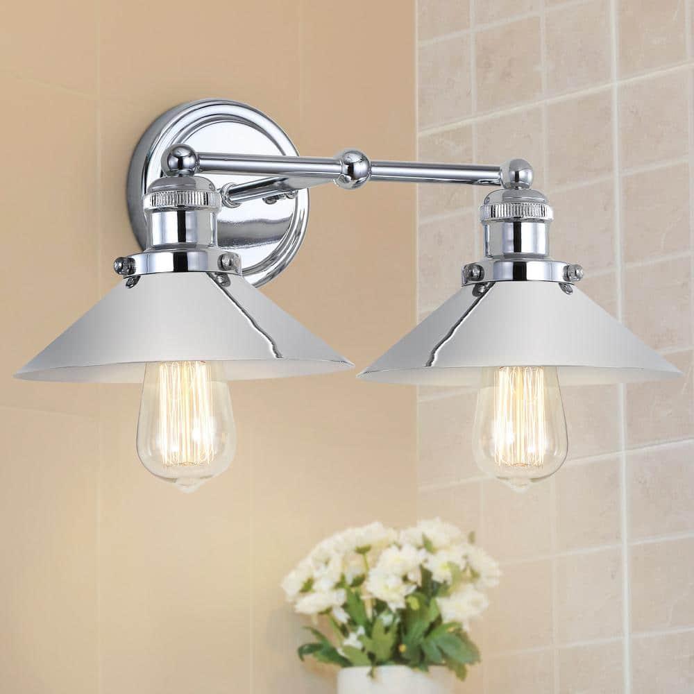 17.5" Metal June Vanity Wall Light Silver - JONATHAN Y: Chrome Finish, Industrial Style, ETL Listed, 2-Light Fixture