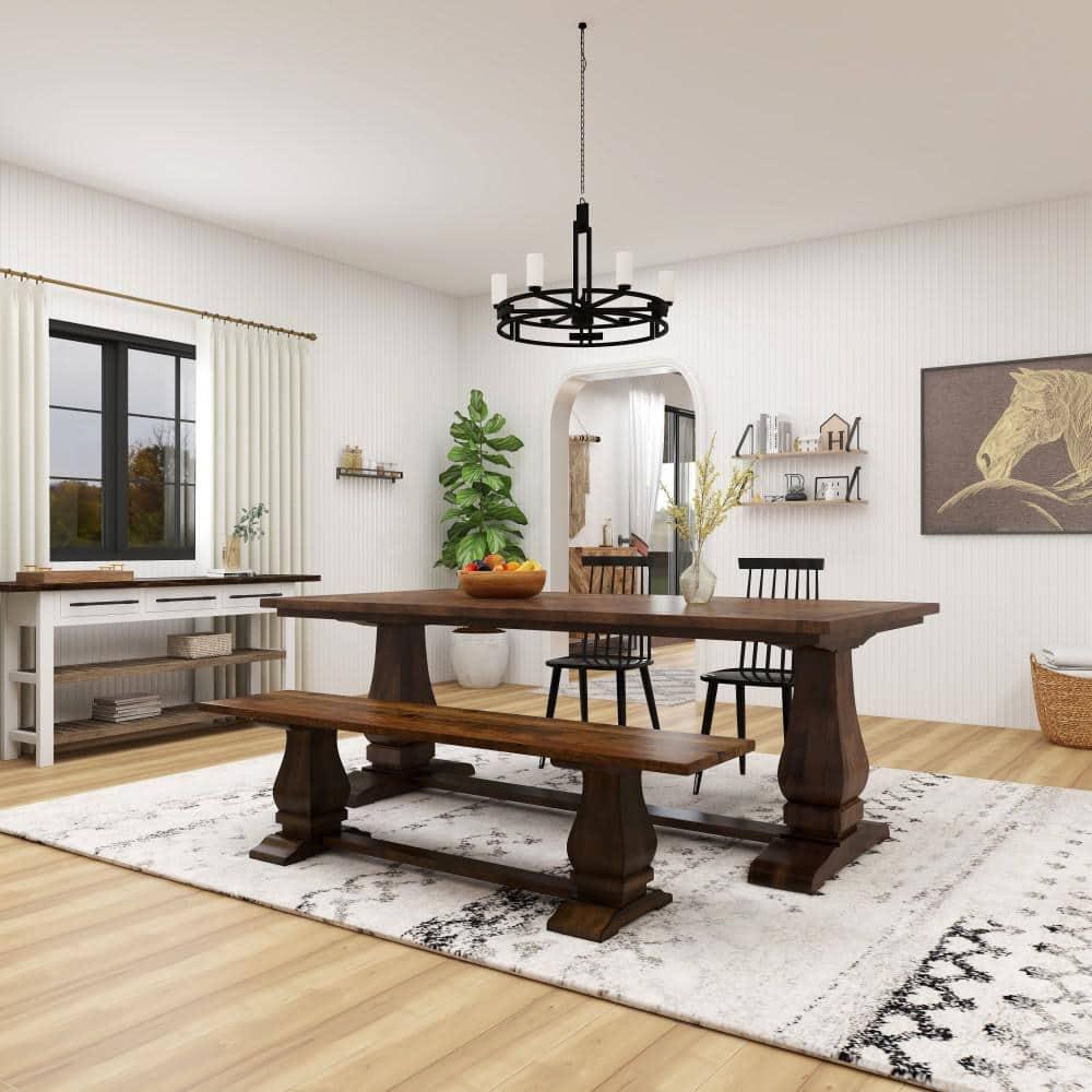 DecMode Mango Wood Bench with Parquet Inlay, Brown
