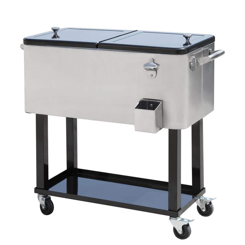 IRHOMA Outsunny 80 QT Rolling Cooling Bins Ice Chest on Wheels Outdoor Stand Up Drink Cooler Cart for Party