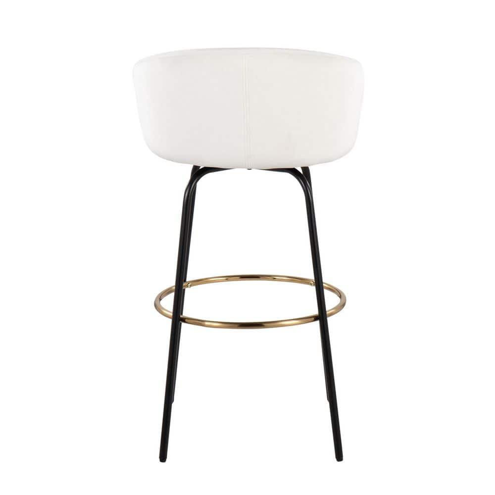 LumiSource Set of 2 Claire Barstools Black/Cream: Upholstered Velvet, Swivel, Fixed Height