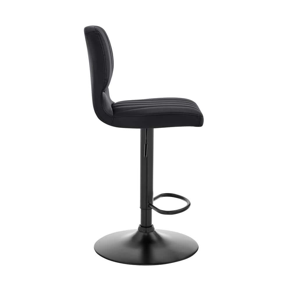 Bardot Adjustable Barstool with Faux Leather and Metal Finish Black - Armen Living: Swivel, Hydraulic Lift, 360-Degree Function