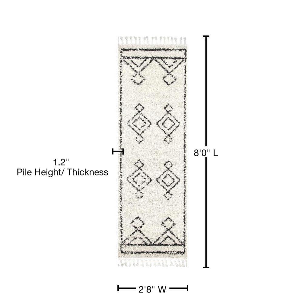 Nuloom Mackie Geometric 2x8 Runner Shag Indoor Area Rug for Living Room Bedroom Dining Room Nursery Entryway Hallway, Off White/Charcoal