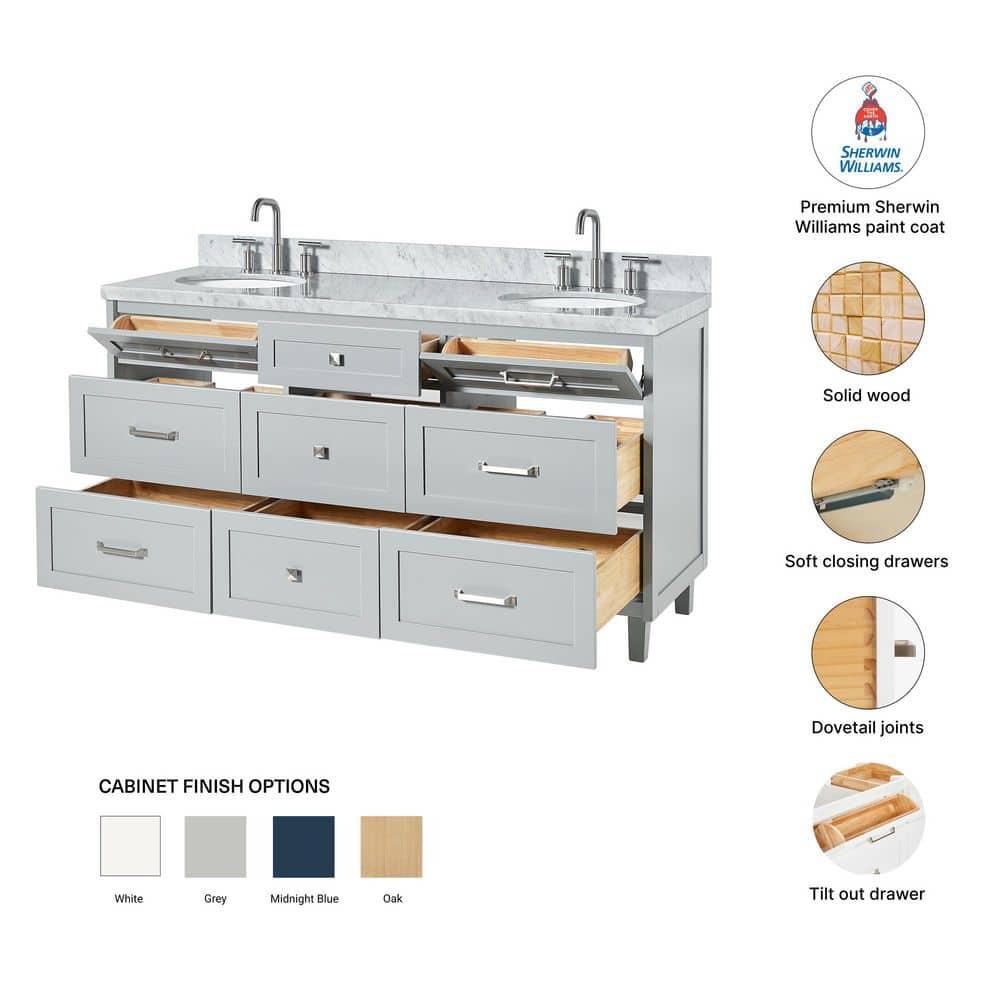 Ariel Bath Ariel Monrow 67 Inch Double Oval Sink Bathroom Vanity With Italian Carrara Marble Countertop