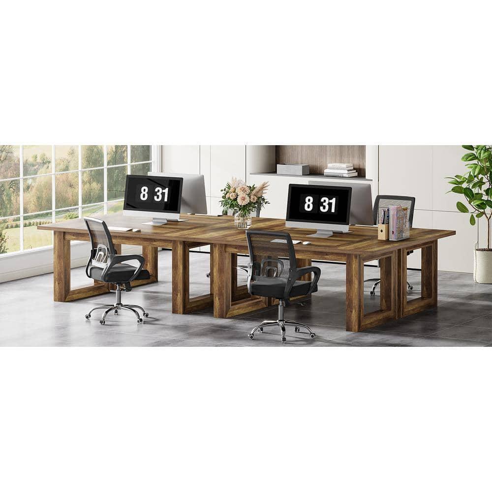 Tribesigns 63-Inch Executive Computer Desk, Industrial Writing Table with Solid Wooden Base for Home Office, Brown