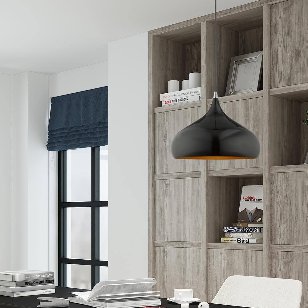 Livex Lighting Metal Shade 1 - Light Pendant in  Shiny Black