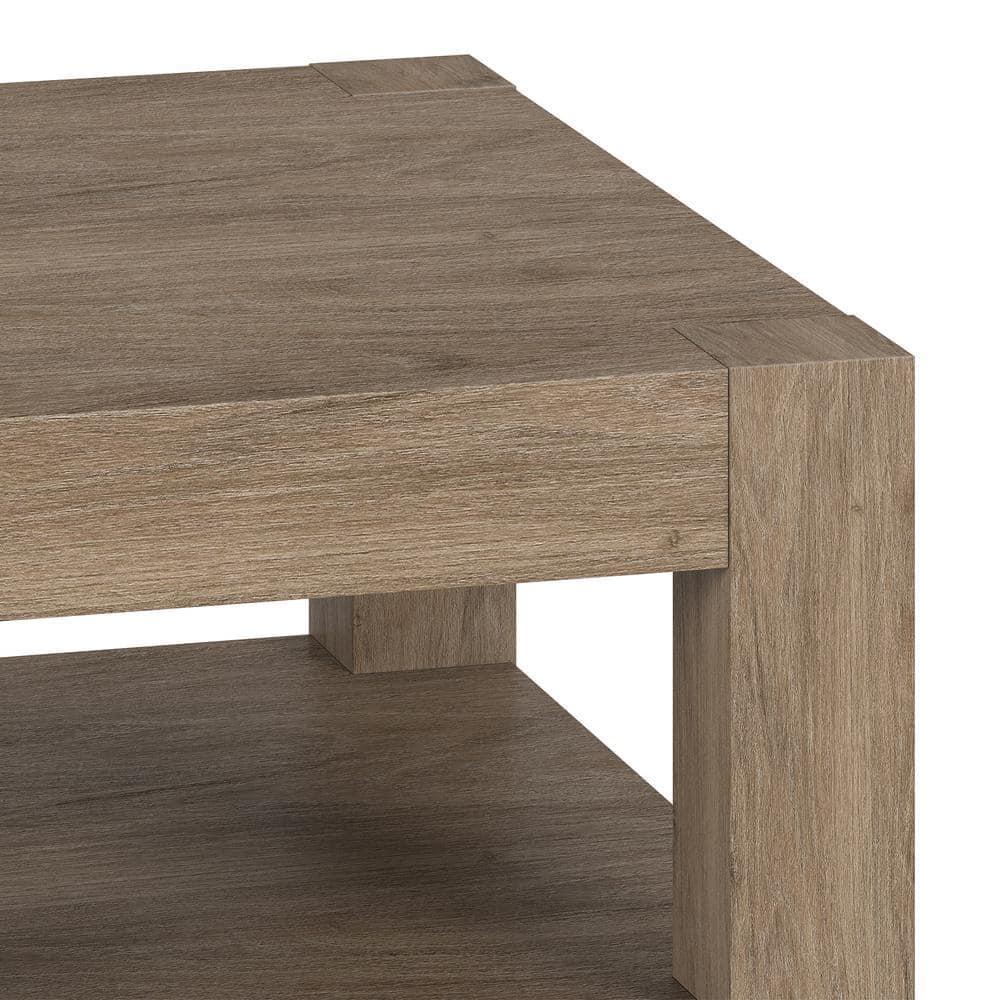 Evelyn&Zoe Hughes 32" Wide Square Coffee Table, Antiqued Gray Oak