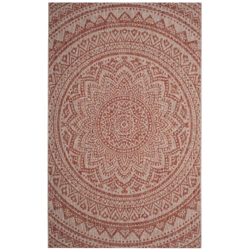 Courtyard CY8734 Power Loomed Indoor and Outdoor Area Rug - Light Beige/Terracotta - 4'x5'7" - Safavieh
