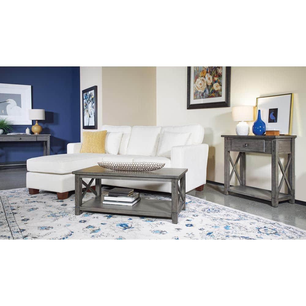 OSP Home Furnishings Russell Sectional with 2 Pillows Off White: Transitional Style, Polyester Upholstery, Wood Frame