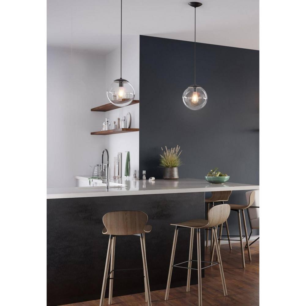 Progress Lighting, Atwell Collection, 1-Light, Pendant Light, Matte Black, Glass Globe Shade