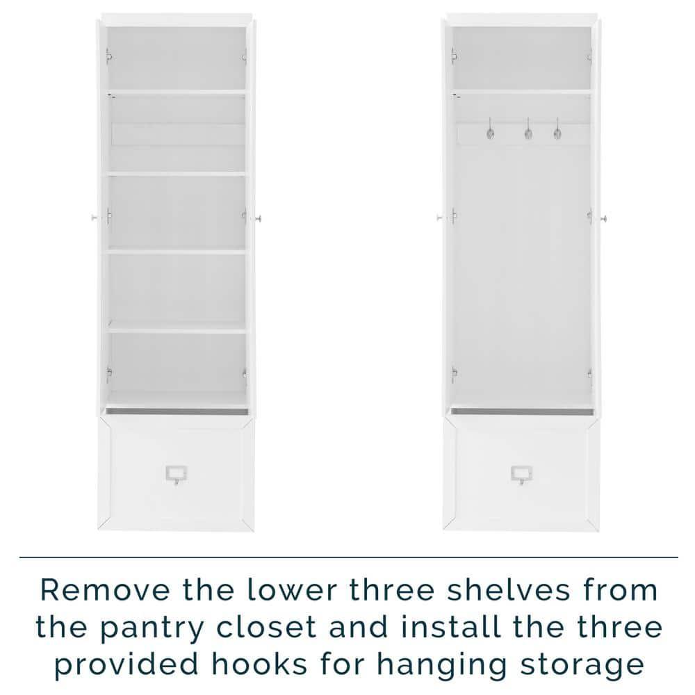 Crosley 3pc Harper Entryway Hall Tree and 2 Pantry Closet Set White : Mudroom Organizer with Storage Hooks