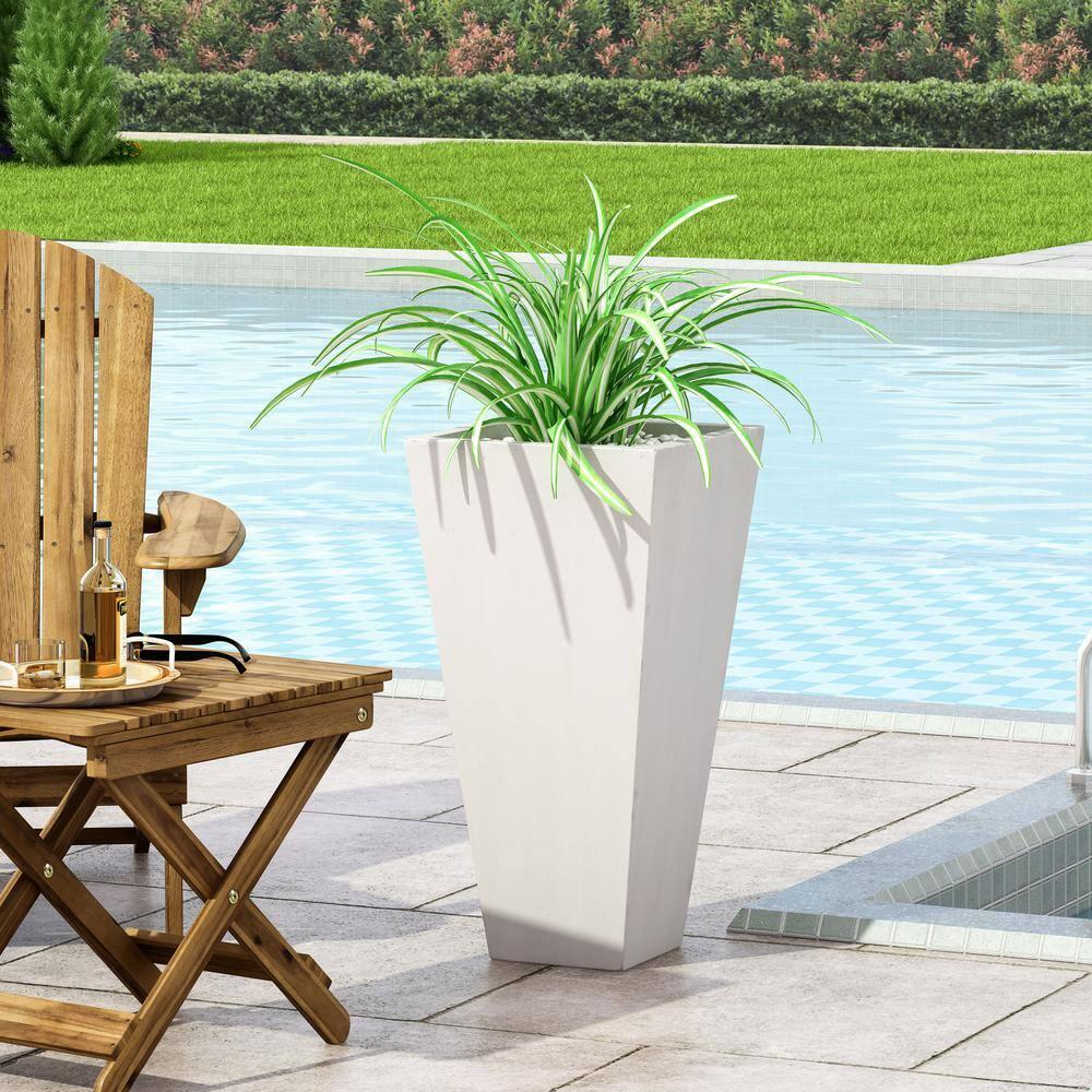 Ella Small Matte White Concrete Outdoor Patio Planter