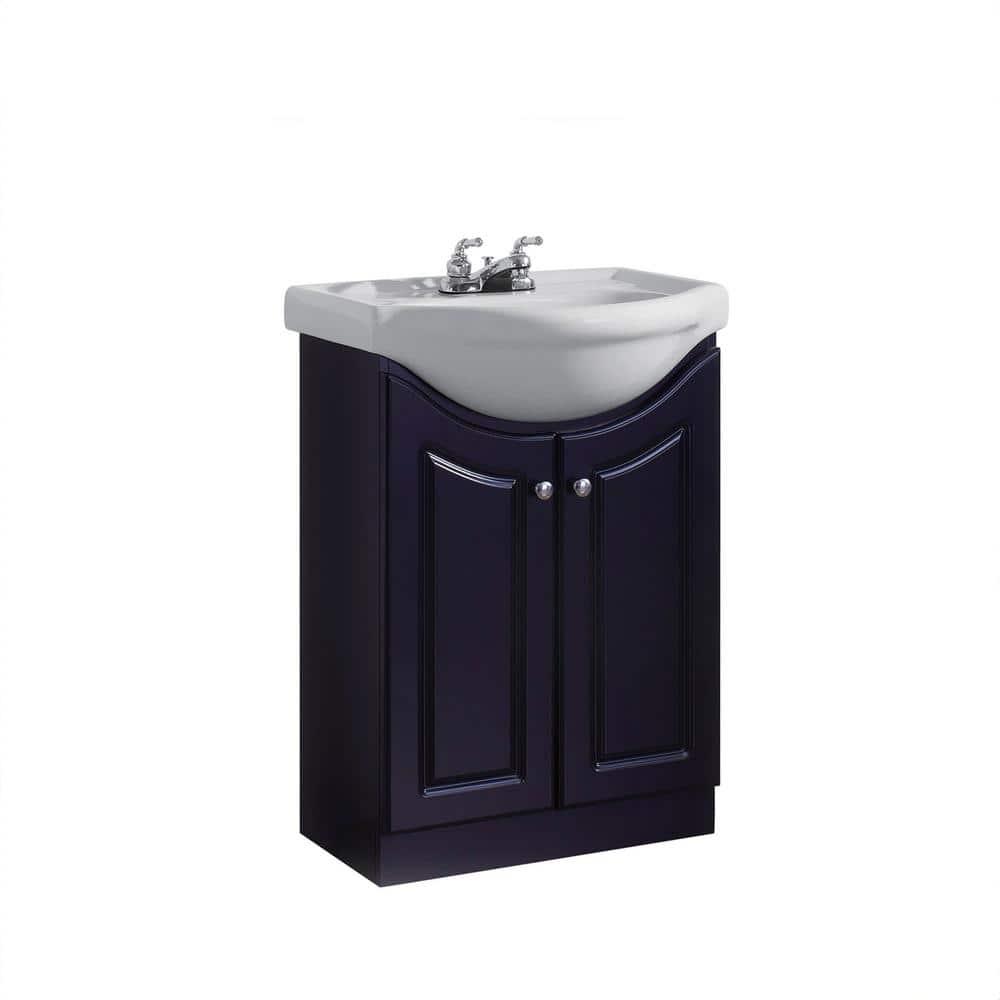 Elanor 24" W x 19" D x 34" H Semi-Contemporary Euro Vanity in Satin Black with Ceramic Vanity Top in White