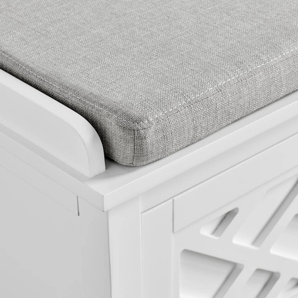 Alaterre Furniture Coventry 45 in. Pine Wood Storage Bench with Cushion, Entryway Organization & Decoration, 3 Adjustable/Removable Cubbies, Dove Gray and White