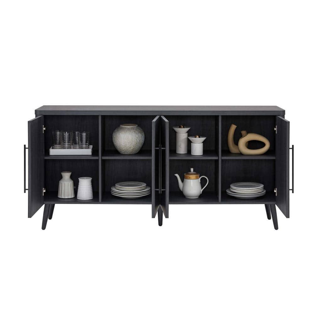 Manhattan Comfort Jodie 65" Mid-Century Modern Sideboard with 8 Adjustable Shelves in Charcoal Gray