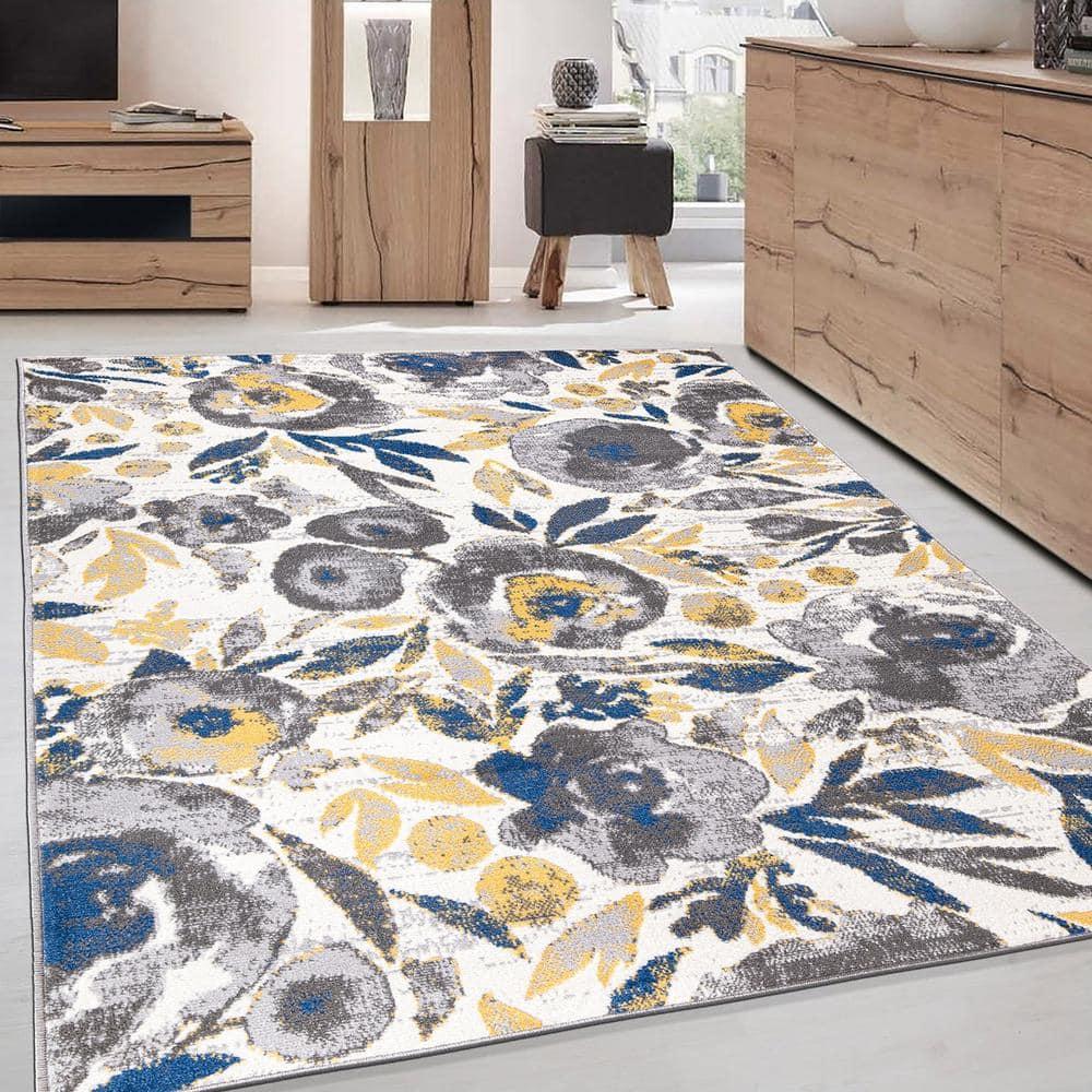 World Rug Gallery Vintage Modern Floral Area Rug - Cream 5' x 7':  Low Pile,  Stain-Resistant,  Machine Made,  Indoor Use