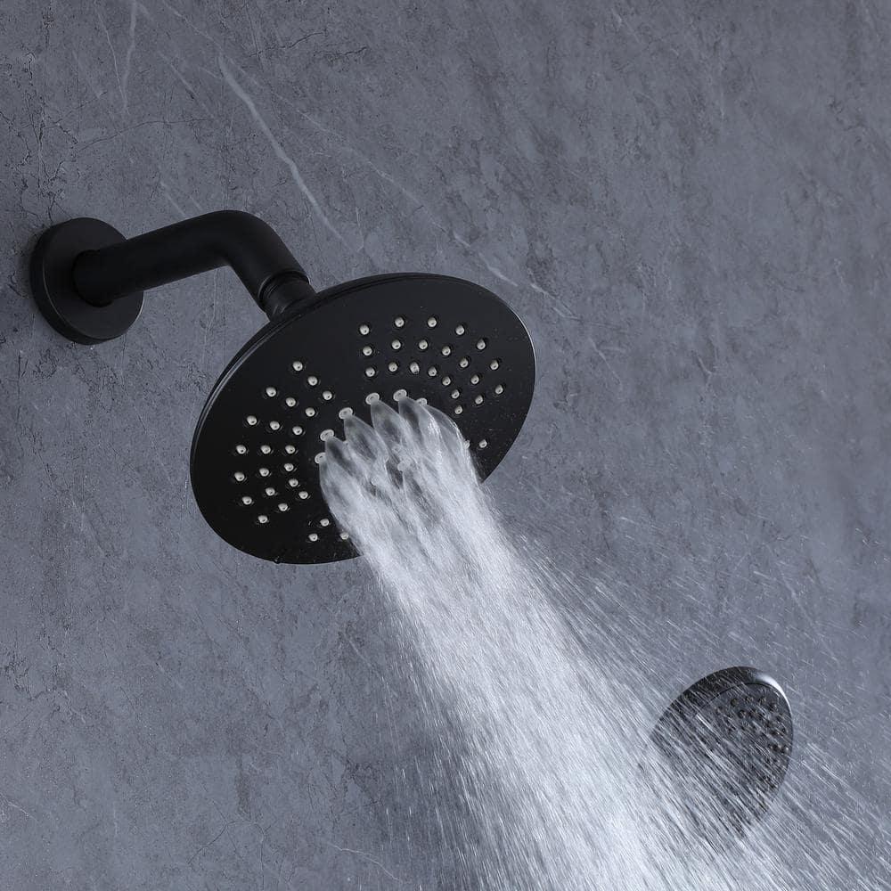 BWE Single-Handle 2-Spray Round High Pressure Shower Faucet in Matte Black (Valve Included)