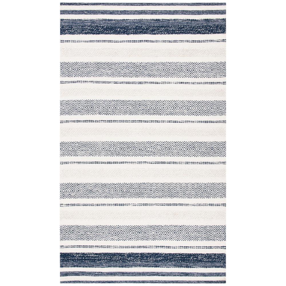 Striped Kilim STK502 Hand Woven Area Rug - Ivory/Navy - 4'x6' - Safavieh.