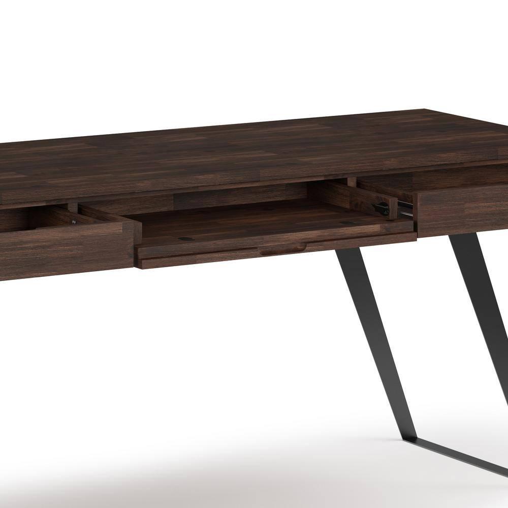 Simpli Home Lowry Solid Acacia Wood Desk, Industrial Style with Keyboard Tray and 2 Drawers