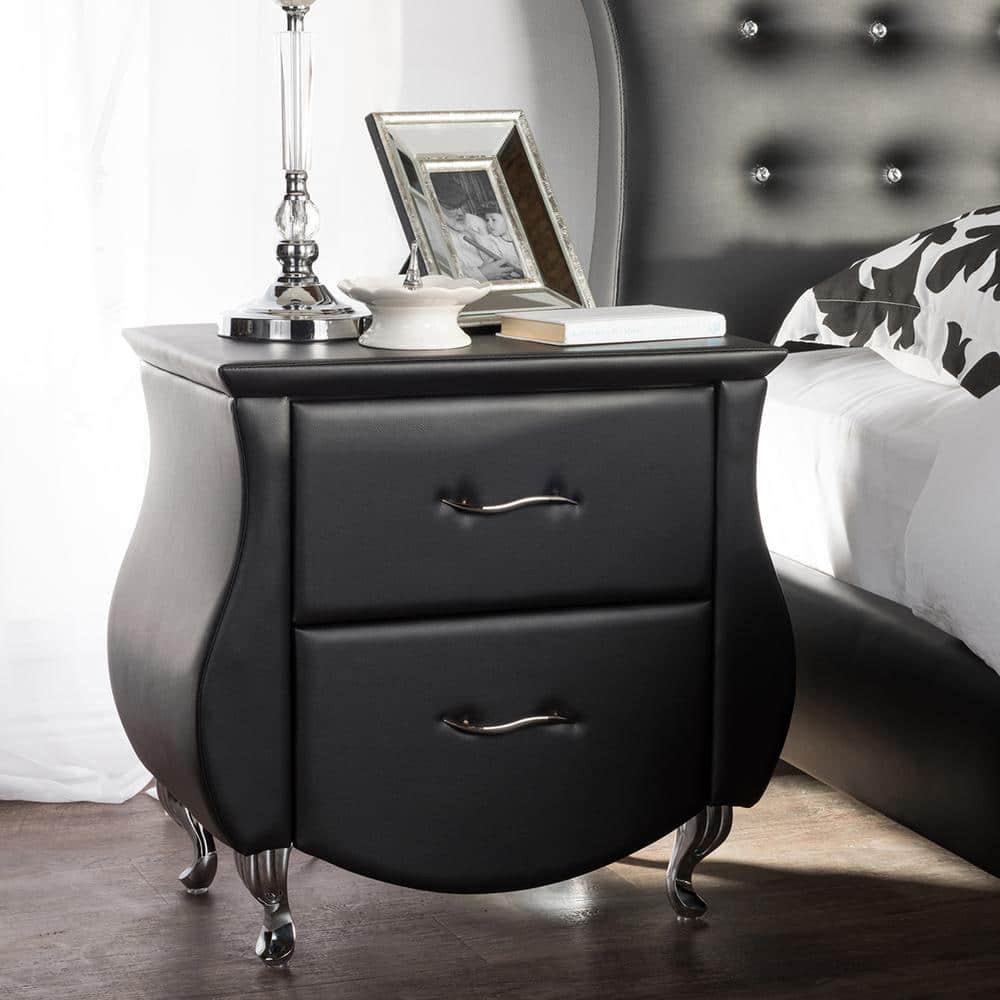 Erin Modern And Contemporary Faux Leather Upholstered Nightstand - Black - Baxton Studio: Elegant Bedside Table with Storage Drawer