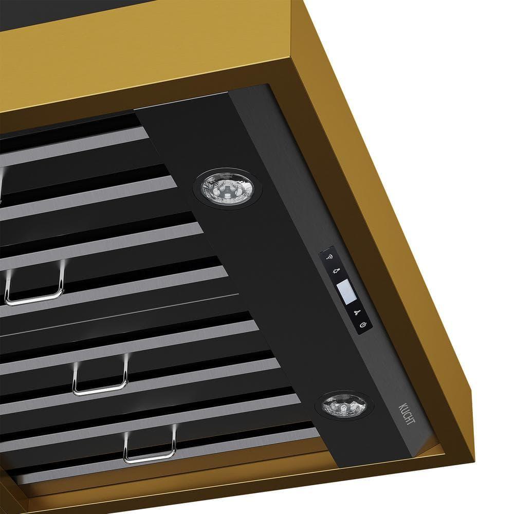 Kucht 36 in. 800 CFM Wall Mounted Range Hood with Gold Accents