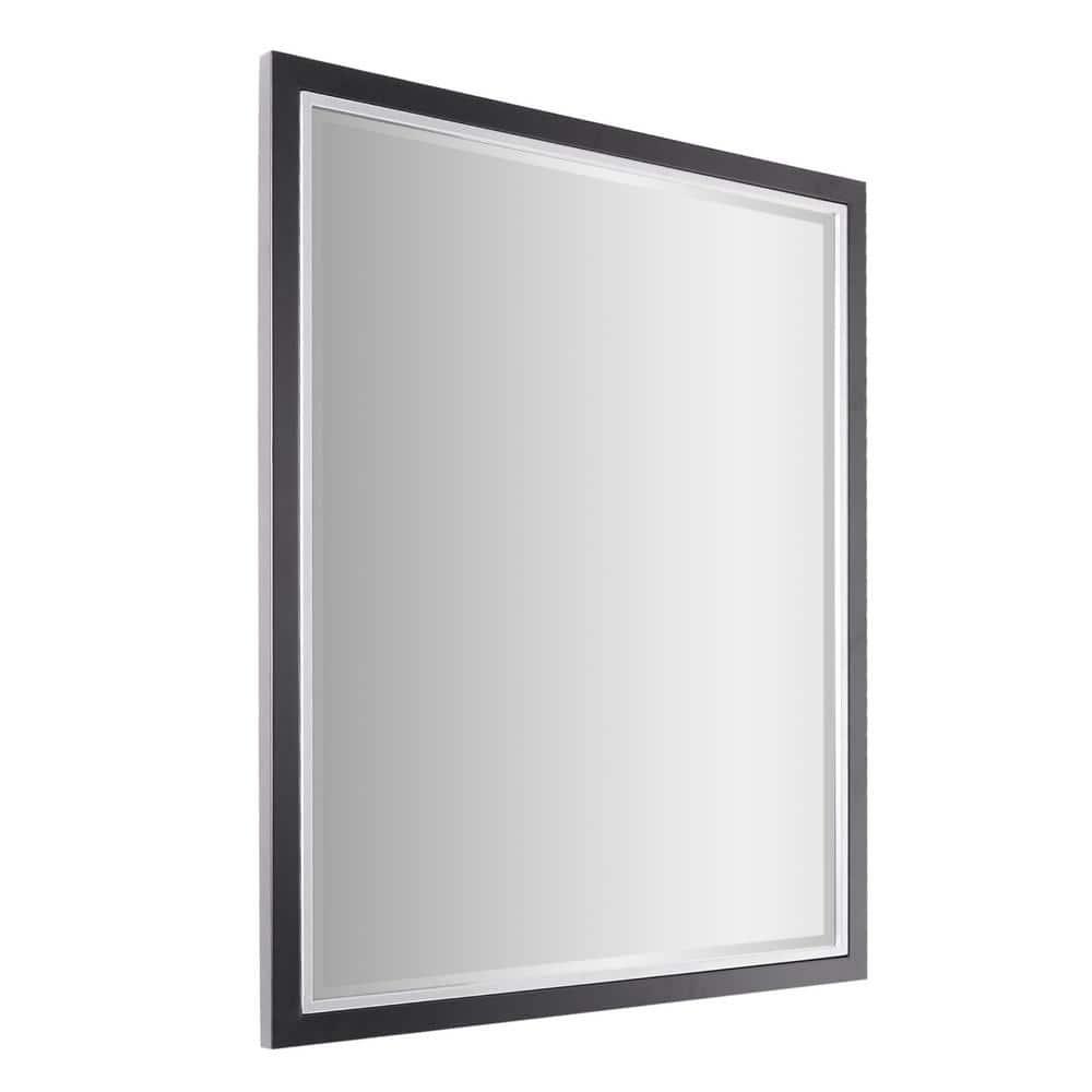 Head West Beveled Edge Rectangle Wall Mirror with Brushed Chrome and Black Metal Frame for Home Interior Accent 24" x 30"