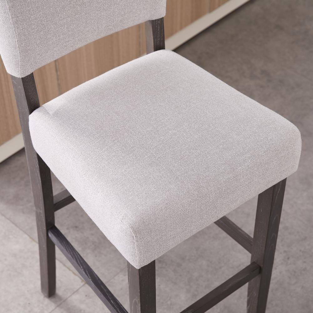 Leick Home 10087-BBHG Upholstered Back Bar Height Stool with Wood Base, Set of 2, for Elevated Kitchen Counters, High Top Tables, and Bars, Blackbean and Heather Gray