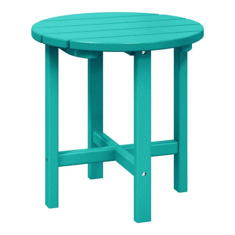 Mason 18 in. Turquoise Poly Plastic Fade Resistant Outdoor Patio Round Adirondack Side Table