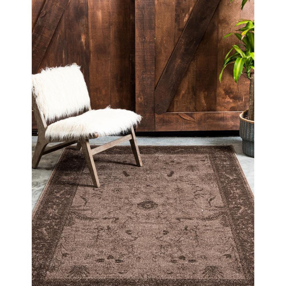 Unique Loom Floral La Jolla 7 x 10 (ft) Loomed Polypropylene Light Brown/Dark Brown Rectangular Indoor Floral/Botanical Area rug
