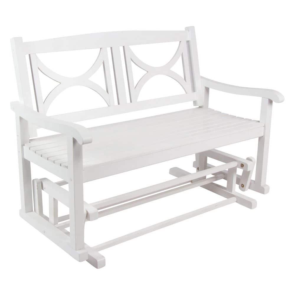 Shine Company Traditional Hardwood Patio Porch Glider Bench in White