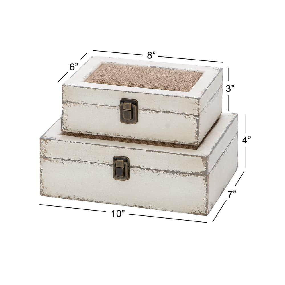 DecMode White Wood Decorative Box with Hinged Lid, 2 Count