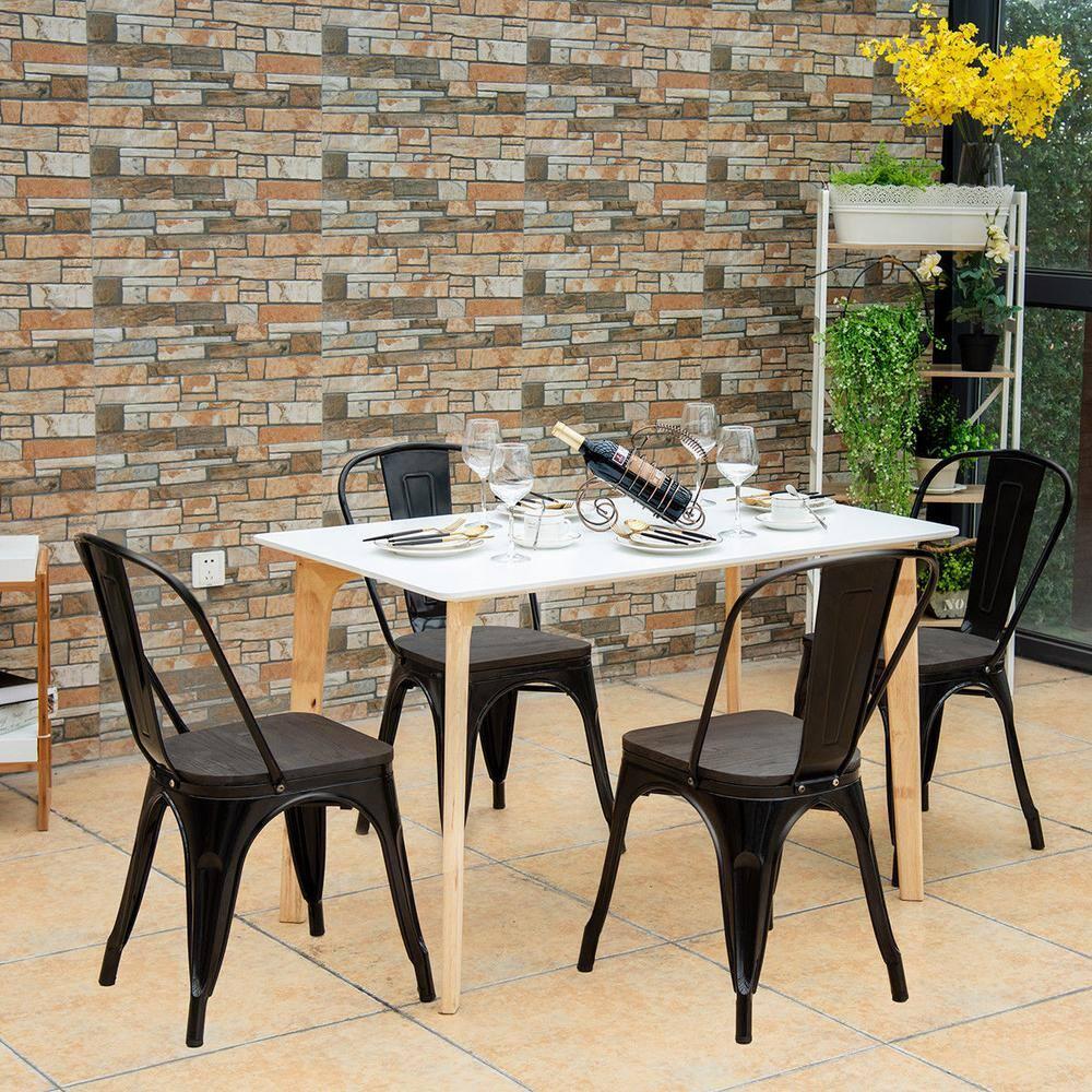 Costway Set of 4 Dining Side Chair Stackable Bistro Metal Wood Stool Black