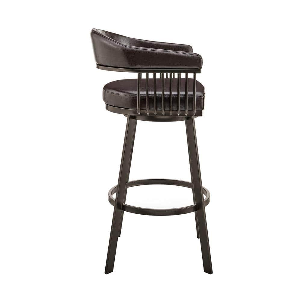 Armen Living Indoor Bronson 25" Counter Height Swivel Bar Stool in Java Brown Finish and Chocolate Faux Leather