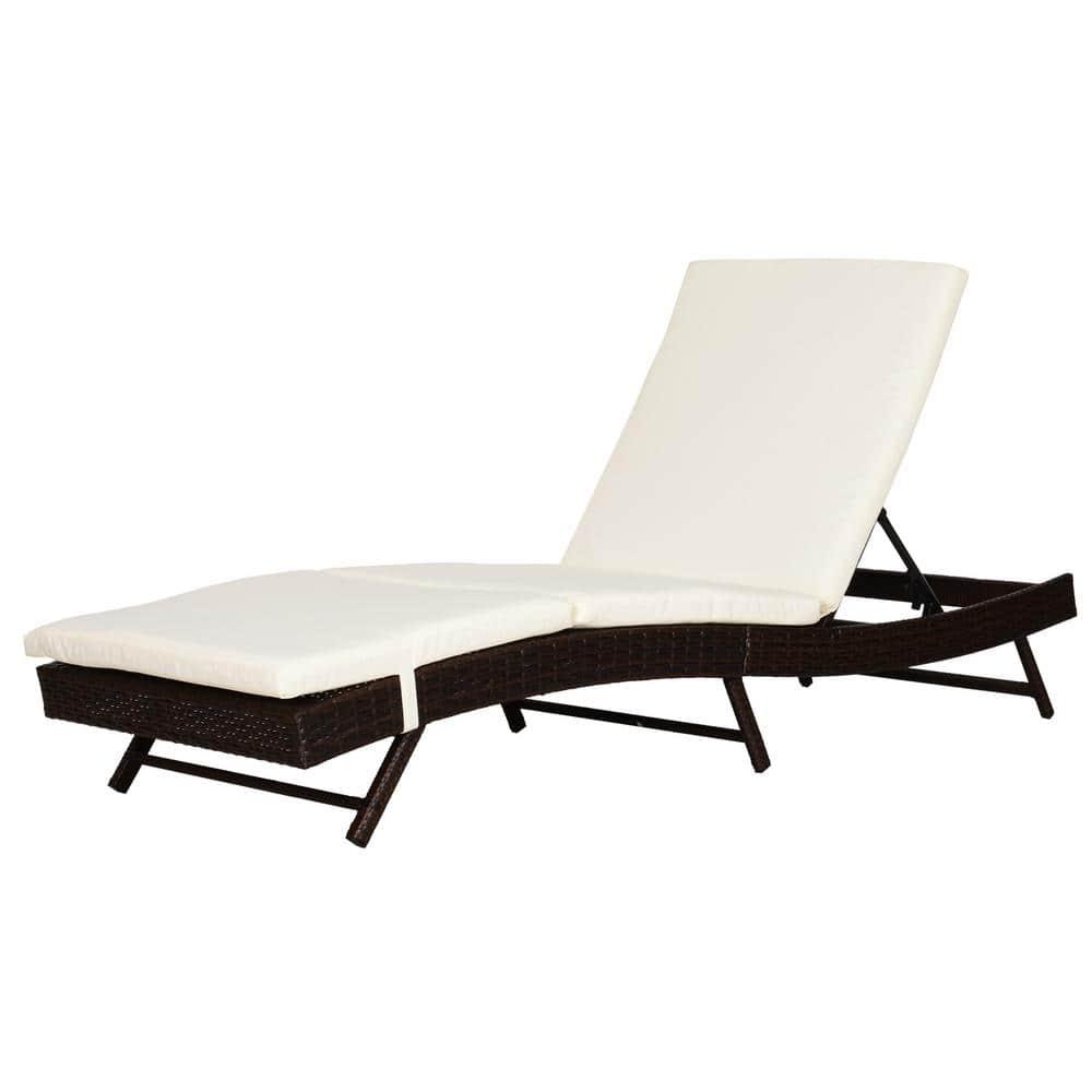 Outsunny Patio Chaise Lounge, Pool Chair with 5 Position Adjustable Backrest & Cushion, Outdoor PE Rattan Wicker Sun Tanning Seat, 28", Cream