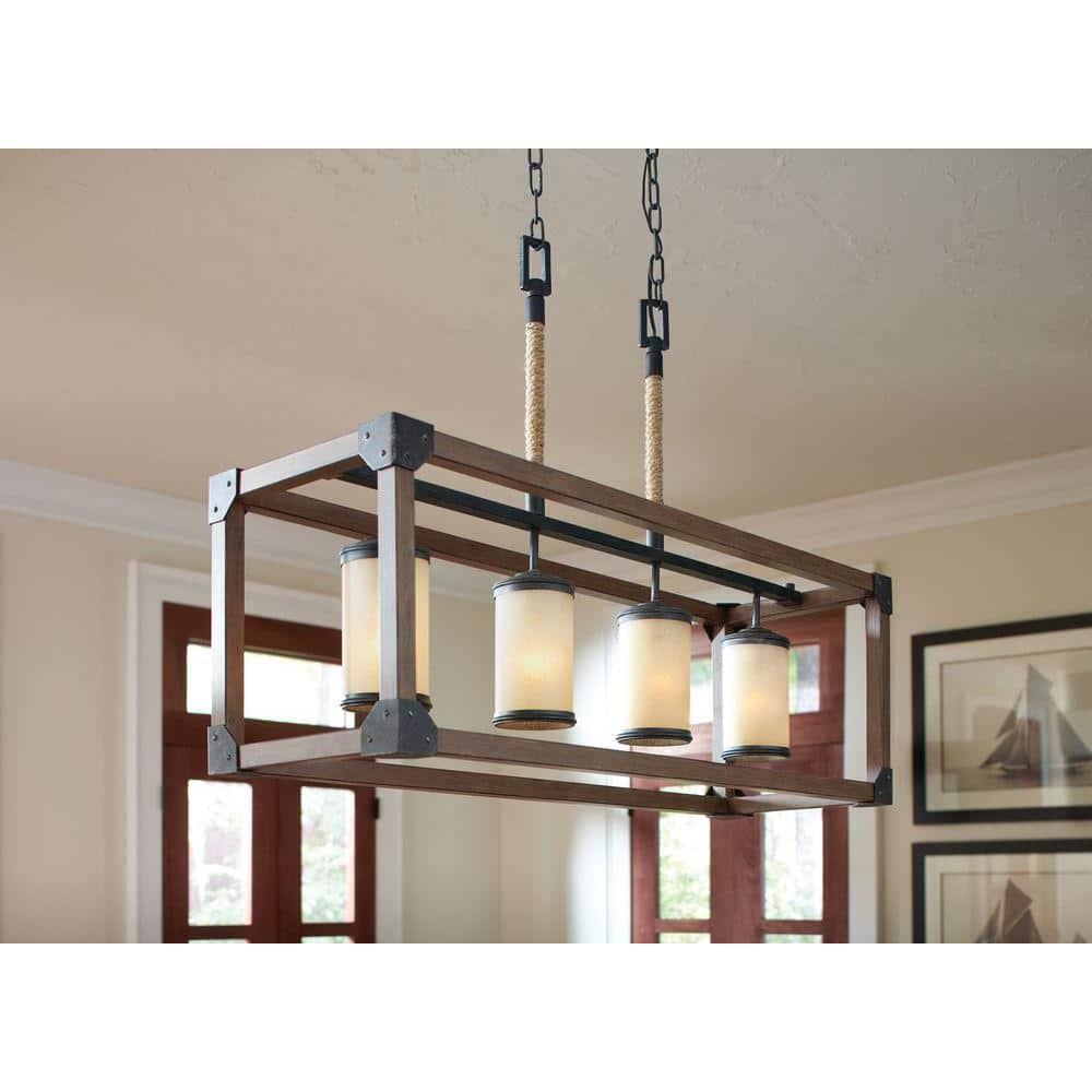 Stardust Finish Four-Light Island Pendant with Creme Parchment Glass