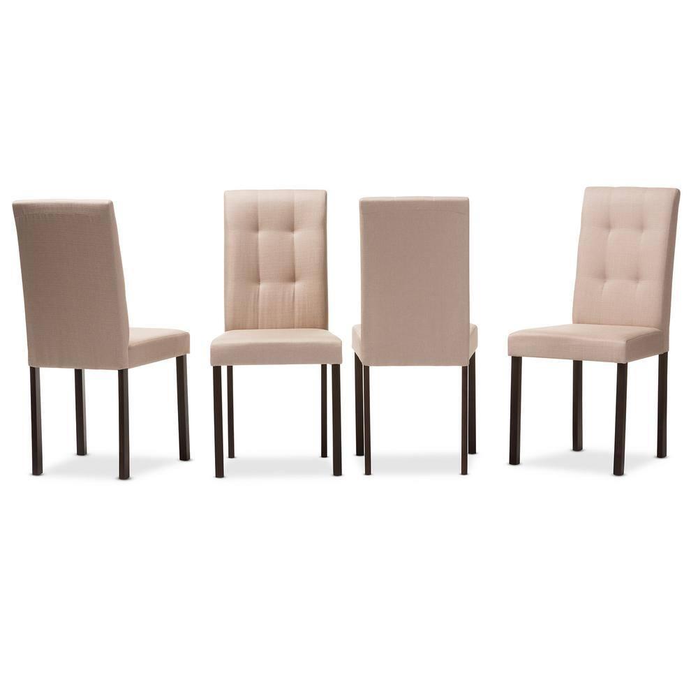 Set of 4 Andrew Beige Fabric Dining Chairs: Rubberwood, Grid-tufted Design - Baxton Studio