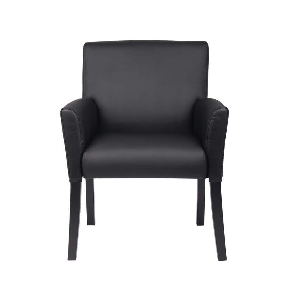 Executive Box Armchair Black - Boss Office Products: Ergonomic, Vinyl Upholstery, Wood Legs, Fixed Height