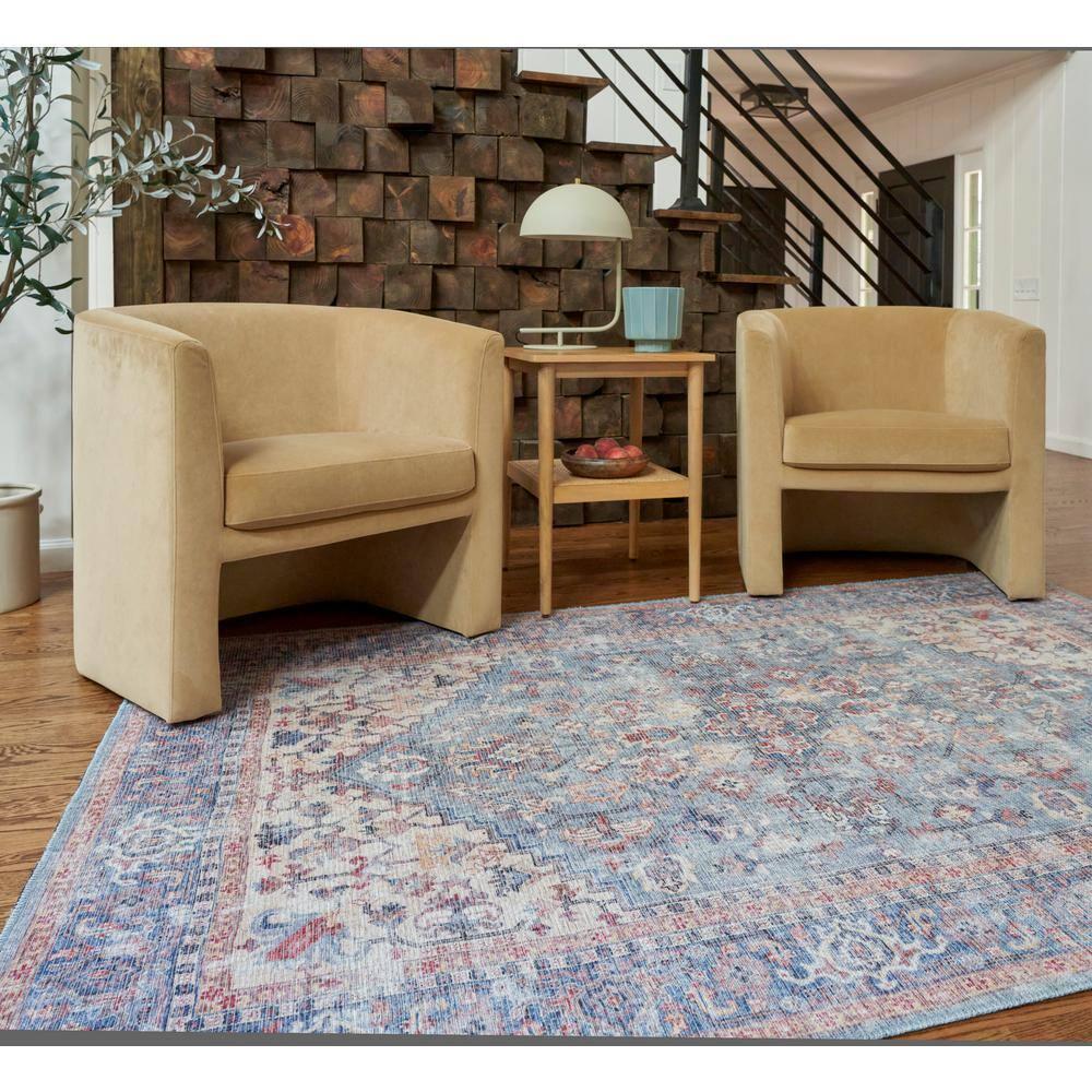 Machine Washable Oriental Blue/Red Area Rug