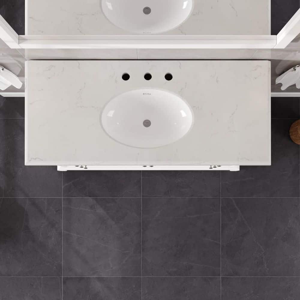 Eviva Elite Stamford . White Single Sink Bath Vanity With Carrara Quartz Top And Undermount Porcelain Sink