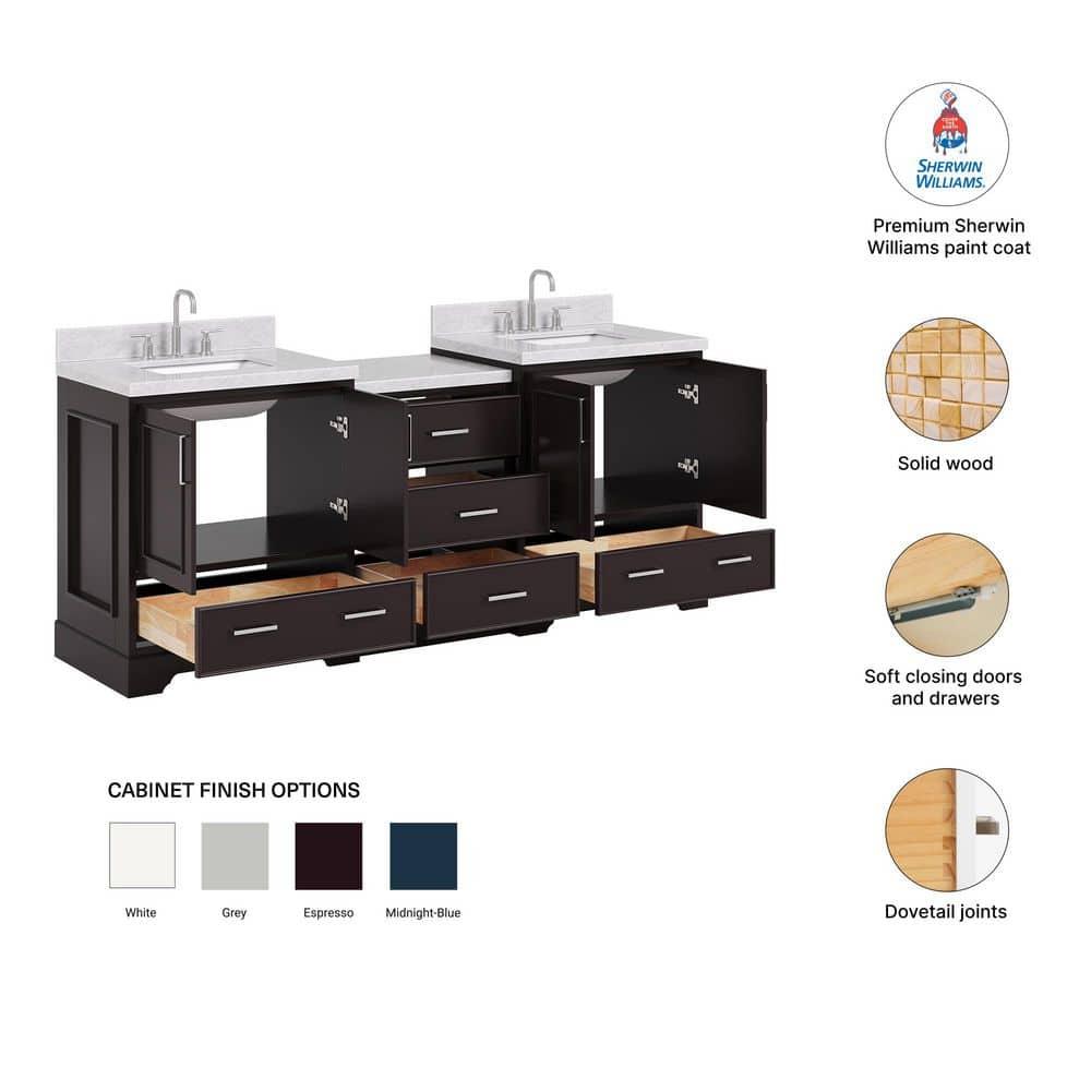 Ariel Stafford 85 in Double Sink Vanity Set in Espresso
