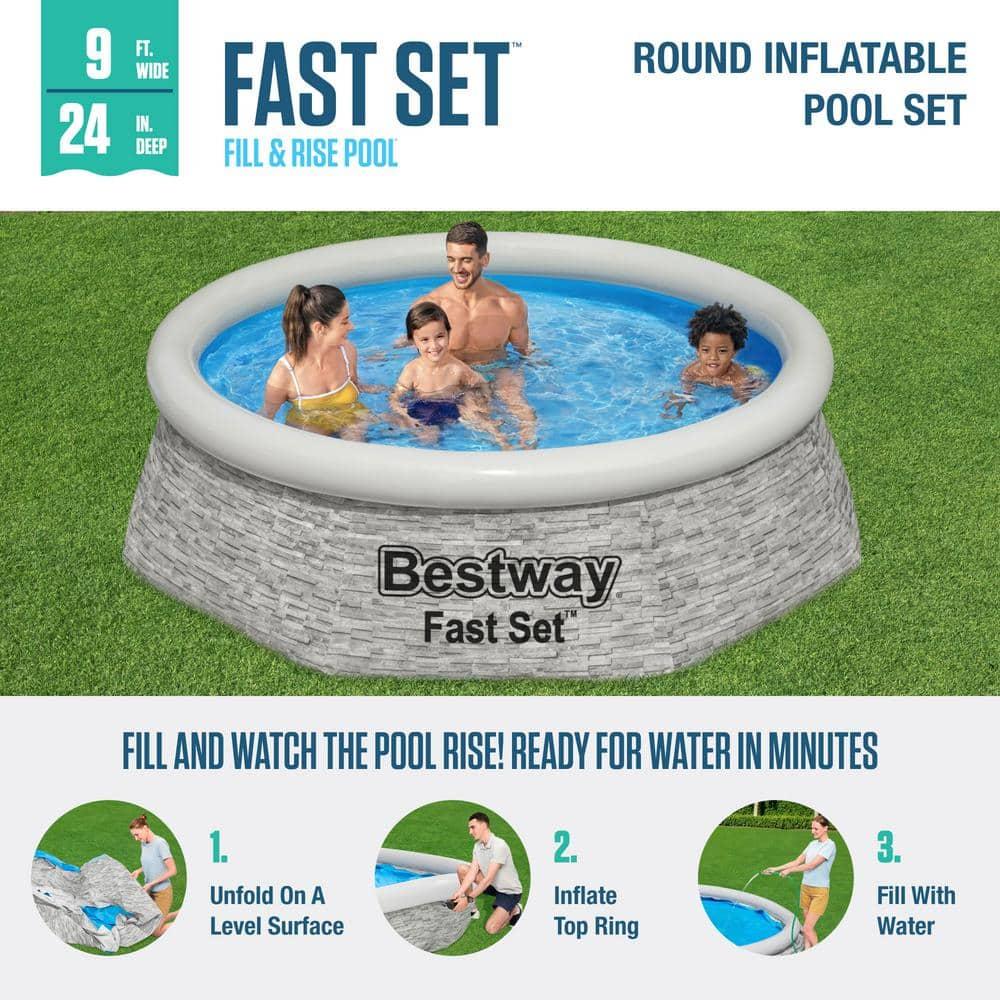 Bestway Above Ground Swimming Pool Set, 8' x 24" Round Inflatable Outdoor Backyard Pool with 497 Gallon Water Capacity and 330 GPH Filter Pump