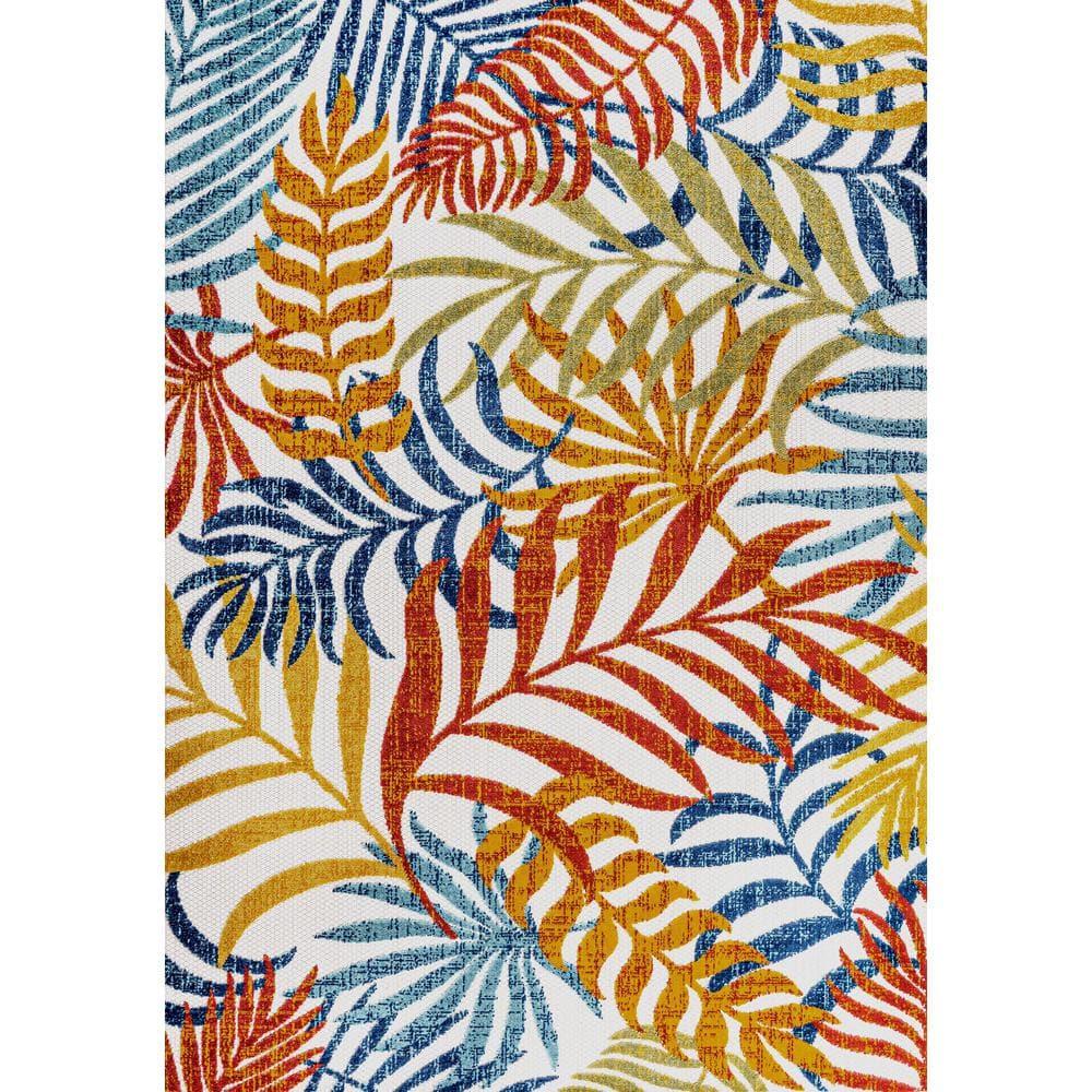 JONATHAN Y Tropics Palm Leaves Indoor/Outdoor Cream/Orange 5 ft. x 8 ft. Area Rug