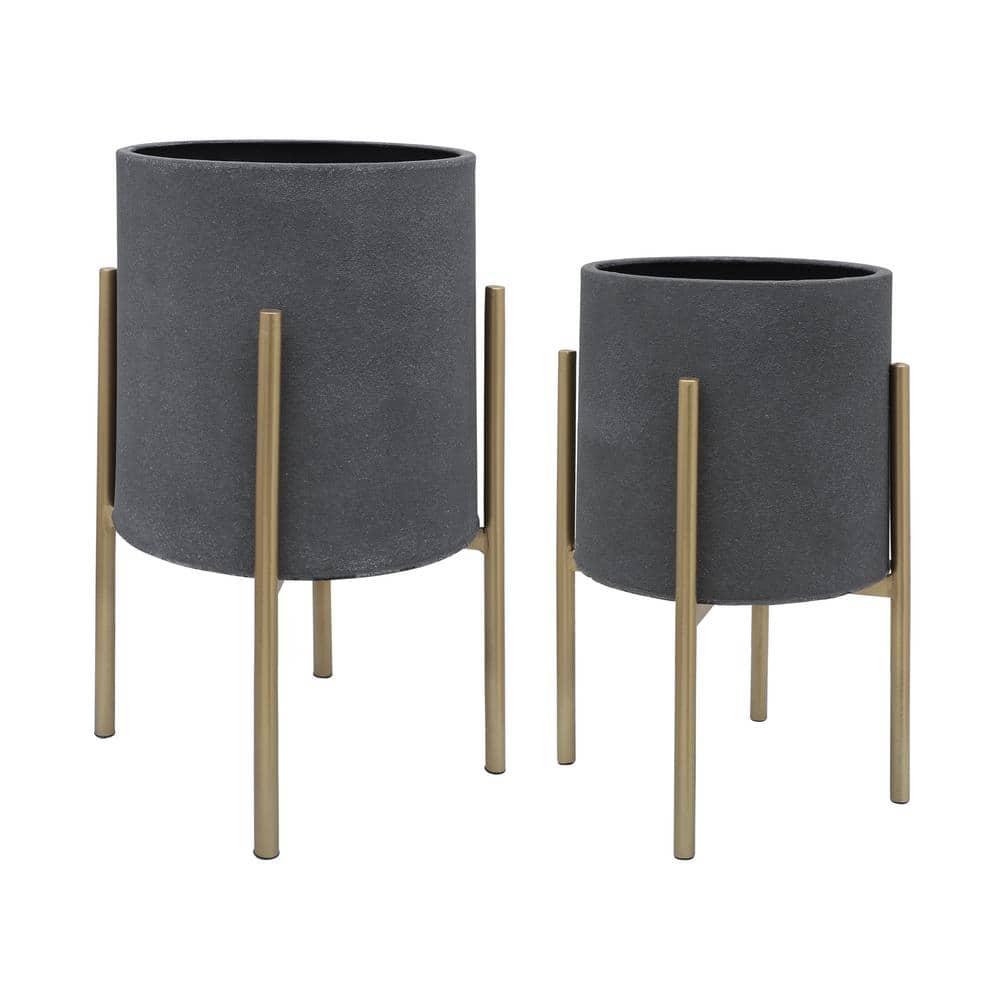 Bella Patterned Raised Planters with Gold Stand - Set of 2
