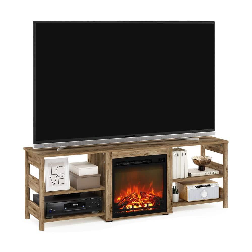 Furinno Classic 70 Inch TV Stand with Fireplace, Flagstaff Oak