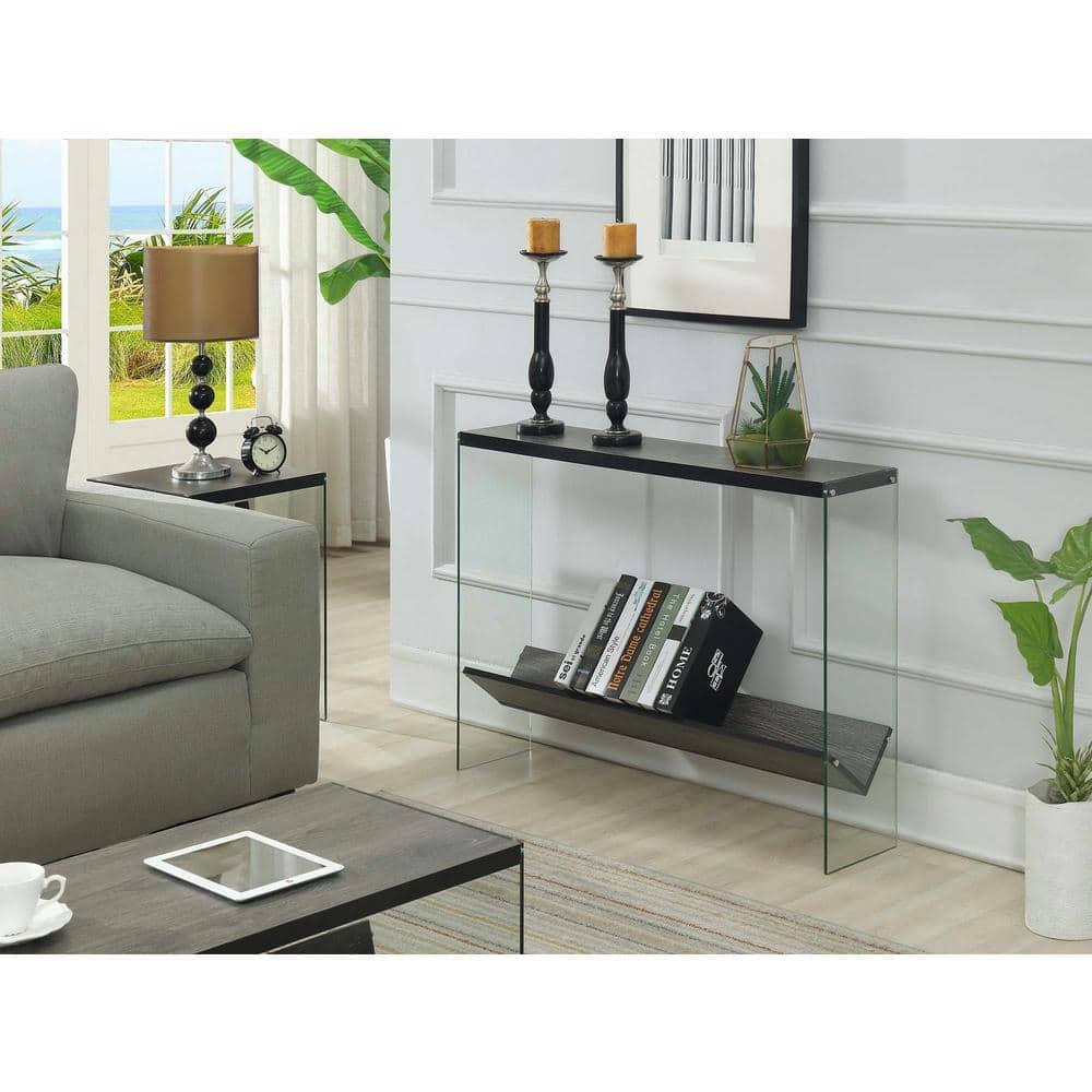 Convenience Concepts SoHo Glass V Console Table with Shelf, Weathered Gray/Glass