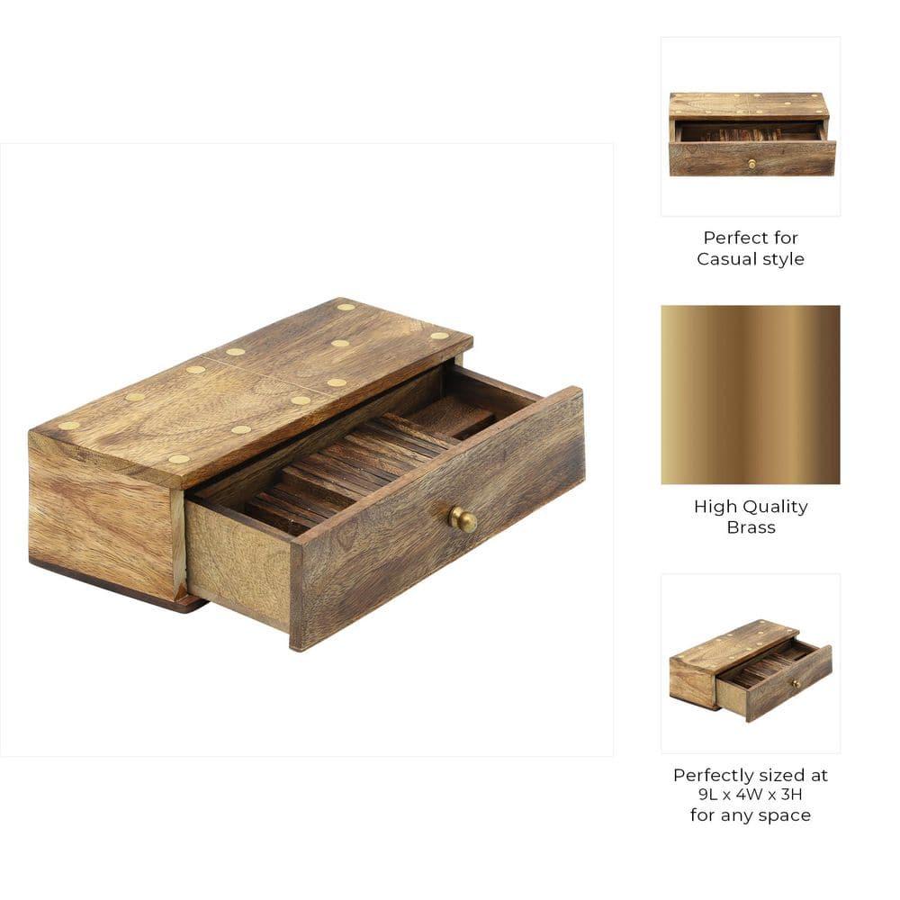 Sagebrook Home Wooden Dominoes Set - Wooden and Brass Domino Set in Brown - Game and Storage Case - Family Game Night