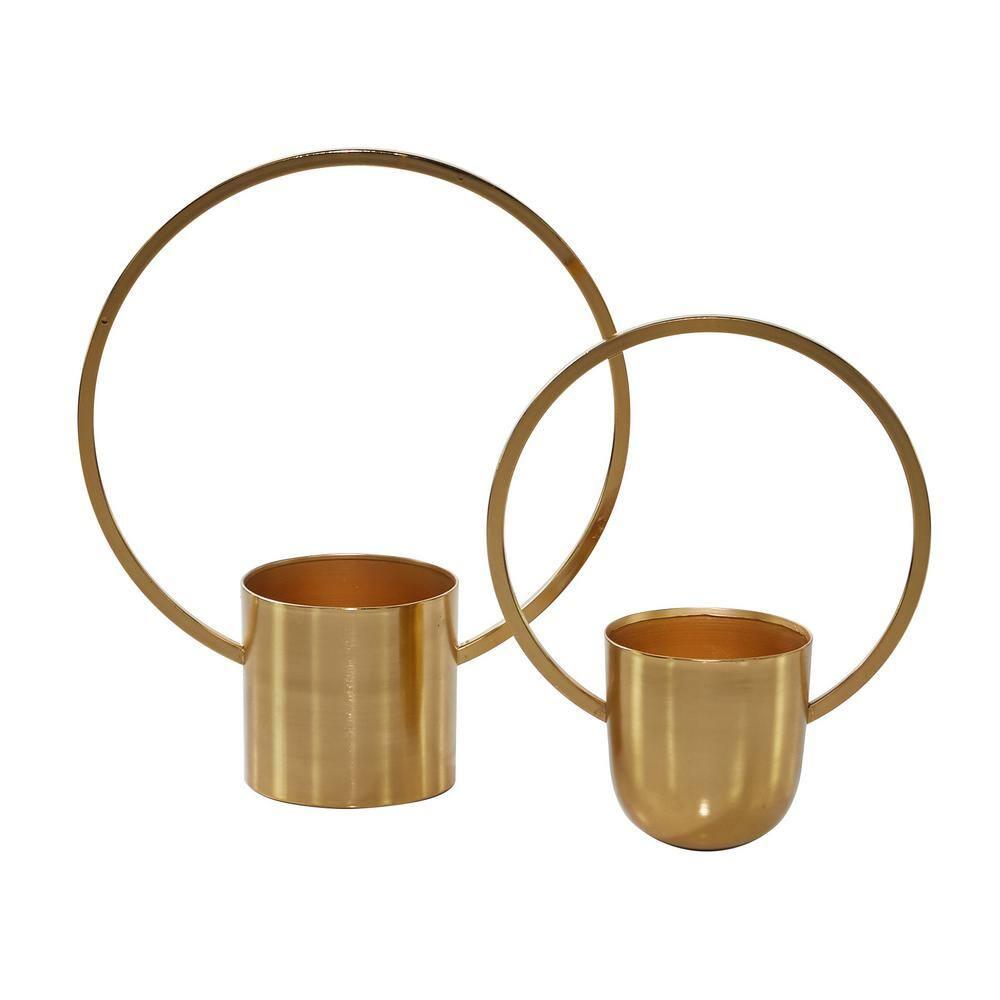 CosmoLiving by Cosmopolitan Round Gold Metal Ring Wall Planter, Set Of 2: 11", 14"